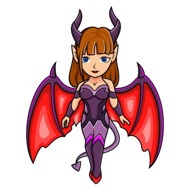 Beyaz arka planda şirin bir chibi succubus karikatürü