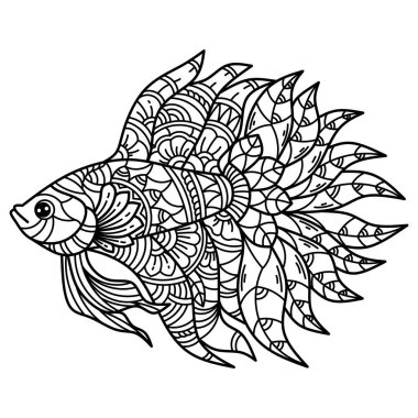 Zentangle stili betta balığı elle çizilmiş.