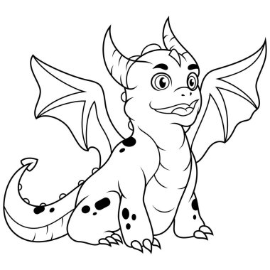Çizgi film bebek ejderha oturma çizgisi