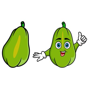  Çizgi film sevimli patili papaya meyvesi başparmağını kaldırıyor.