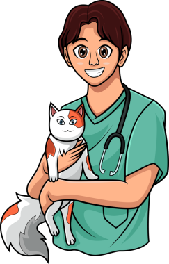 Veteriner elinde şirin bir kedi tutuyor.