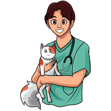 Veteriner elinde şirin bir kedi tutuyor.