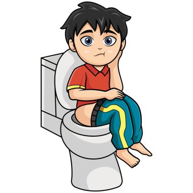 Çizgi filmdeki küçük çocuk klozetin üzerinde oturuyor.