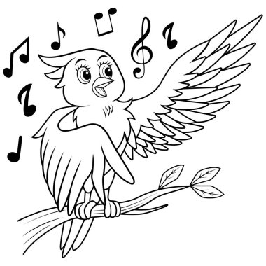 Çizgi filmdeki mavi kuş ağaç dalında şarkı söylüyor.