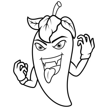 Cartoon angry chili pepper with tongue out line art clipart