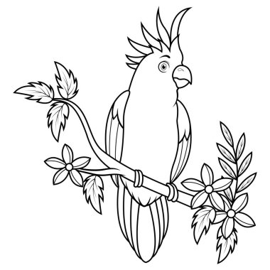 Çizgi filmdeki papağan kuşu ağaç dalında oturuyor.