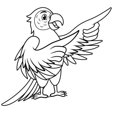 Cartoon macaw bird pointing line art clipart