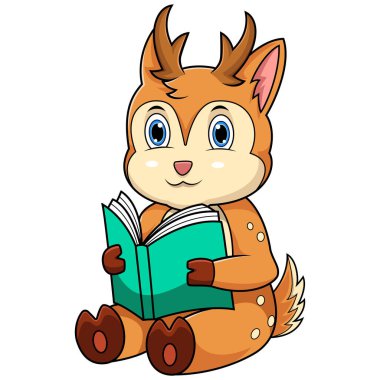 Kitap okuyan bir geyik karikatürü.