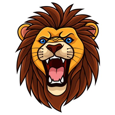 Aslan başı beyaz arka planda kükrer