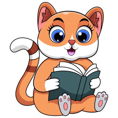 Kitap okuyan sevimli bir kedi.