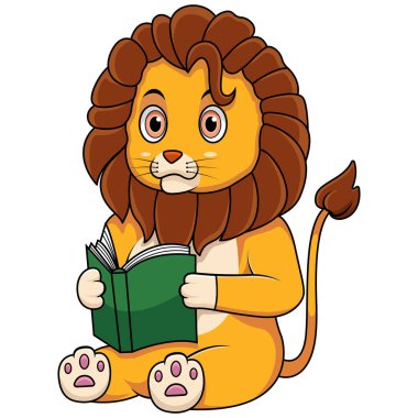 Kitap okuyan sevimli bir aslan.