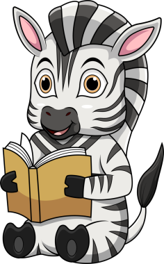 Zebra çizgi filmi bir kitap okuyor.