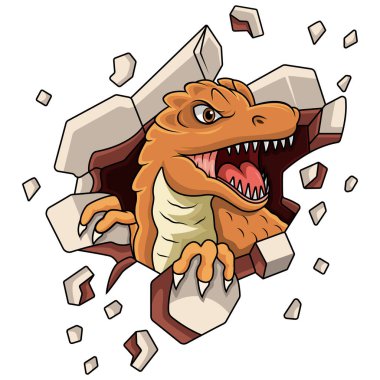 Duvarda patlayan öfkeli bir dinozor.