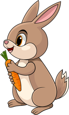 Havuç tutan sevimli çizgi film tavşanı.