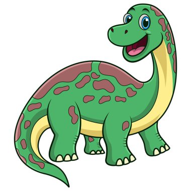 Beyaz arka planda gülümseyen Brontosaurus Karikatürü