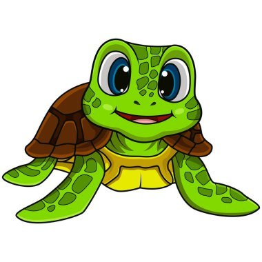 Gülen Karikatür Deniz Kaplumbağası Büyük Gözlü