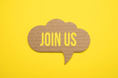 Sözcüklü kabarcık konuşması Kağıt veya karton bize katılın.