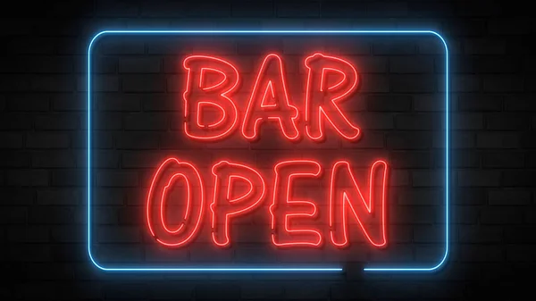 Open bar night neon letter. Red and blue neon sign bar open.