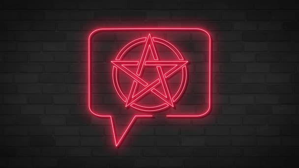 Red Pentagram Neon Sign Flickering Brick Wall Mesmerizing Animation Glowing — Stock Video