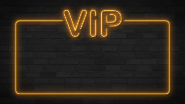 Dekorasyon için VIP çerçeve logosu ve duvar arkasını kaplayan gerçekçi izole edilmiş neon tabela. Lüks ve VIP kavramı.