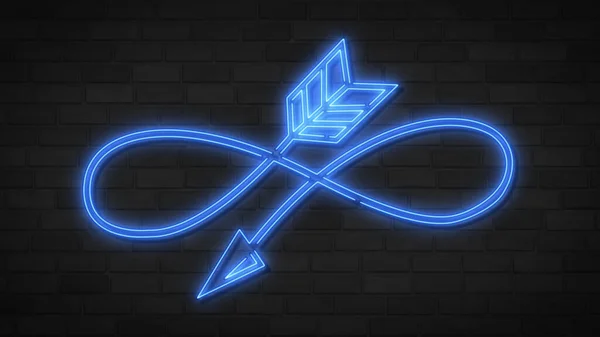 Infinity Sign Glowing Blue Arrow Neon Line Isolated Brick Wall — Stock Photo, Image