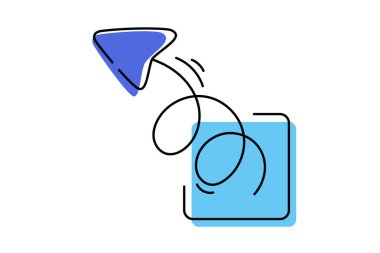 Çizgi çizen ok. Tek çizim yönü simgesi, çizgi sanatı yol gösterici, sürekli monolin çizimi, tek çizgili sanat ok logosu, doğrusal vektör illüstrasyonu.