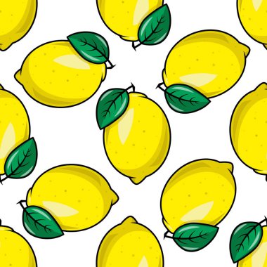 Limonlu, kusursuz bir şablon. Egzotik meyveli, pürüzsüz kare çizim. Beyaz arka planda izole edilmiş limon görüntüsü. Kağıt, kapak, kumaş ve iç mekan için modern soyut tasarım.