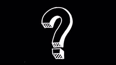 Siyah arka planda şekil değiştiren bir tebeşir tarzı soru işaretinin animasyonu. Belirsizliği, merakı ve beyin fırtınasını göstermek için mükemmel. 4K ve alfa kanalı.