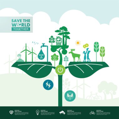 Yeşil ekoloji vektörü illüstrasyonuyla birlikte dünyayı kurtarın.