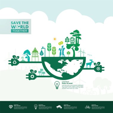 Yeşil ekoloji vektörü illüstrasyonuyla birlikte dünyayı kurtarın.