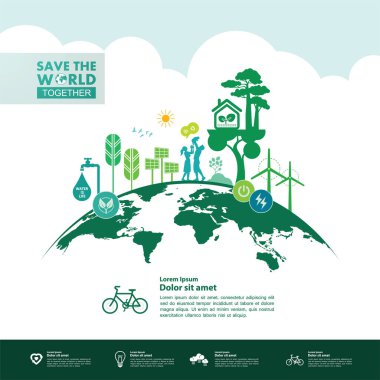Yeşil ekoloji vektörü illüstrasyonuyla birlikte dünyayı kurtarın.
