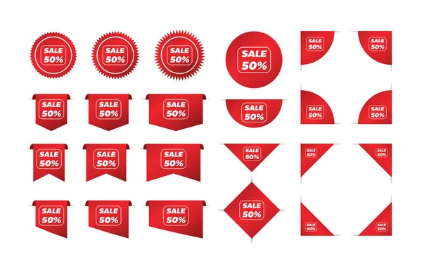 Collection Réaliste Étiquettes Prix Rouges Offre Spéciale Étiquette Rabais Shopping — Image vectorielle