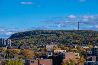 Montreal, CA - 10 Ekim 2022: Teh sonbahar mevsiminde Mount-Royal dağının manzarası