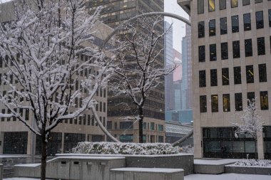 Montreal, Kanada - 16 Kasım 2022: Montreal şehir merkezinde halka sanat eseri kar fırtınasını önlüyor