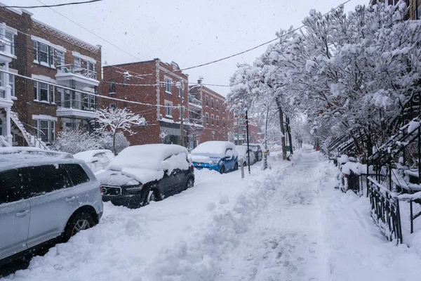 Montreal Kanada Grudnia 2022 Samochody Pokryte Śniegiem Podczas Burzy Śnieżnej — Zdjęcie stockowe