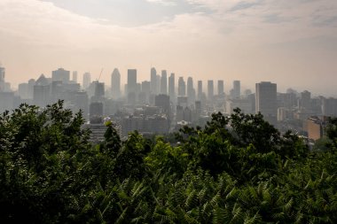 Montreal, CA - 24 Haziran 2023: Montreal Şehir Merkezi Kanada orman yangınları dumanı altında