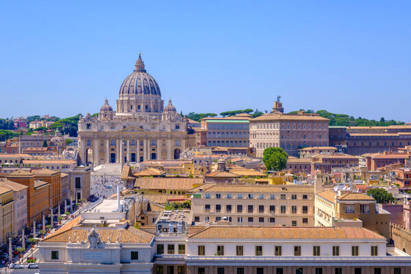 Rome, IT - 11 August 2023: Top view of Vatican and St Peter Basilica