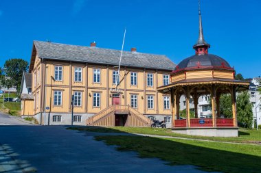 Tromso, Norveç - 16 Temmuz 2023: Tromso Eski Belediye Binası