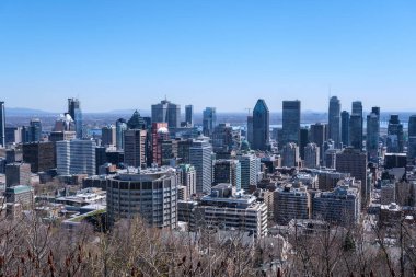 Montreal, Kanada - 25 Nisan 2024: Kondiaronk Belvedere 'den ilkbaharda Montreal Skyline