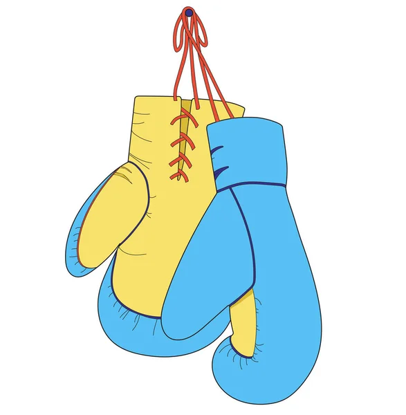 挂着蓝色和黄色的拳击手套拳击手的配件运动器材 乌克兰国旗 矢量说明 — 图库矢量图片