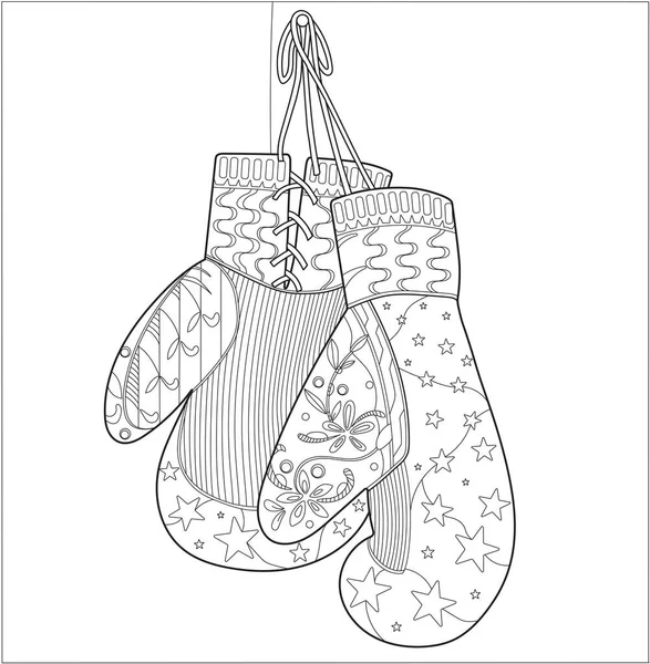 Zentangle stylized boxing gloves, isolated on white background. Sketch for adult antistress coloring page. Hand drawn doodle, zentangle, floral design elements for coloring book.