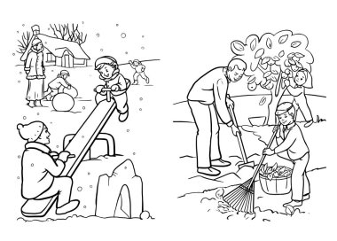 Çocuklar için basılabilir Mutlu Aile Boyama Sayfaları. Vektör çizimi. Boyama kitabı.