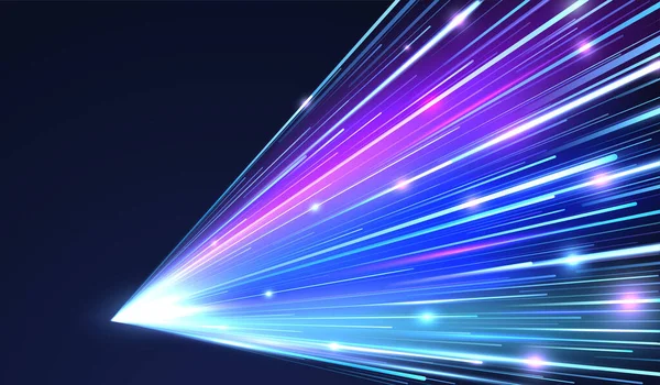 移動線と光の効果を持つ青の光速度レーン インターネットネットワークの高速無線データ伝送 未来的なデータフローの概念 — ストックベクタ