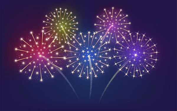 Festliches Feuerwerk Verschiedenen Farben Helle Traditionelle Lichter Mit Sternen Und — Stockvektor