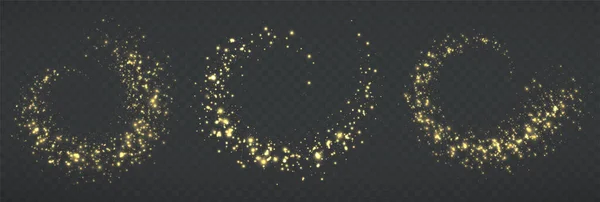 Set Von Glänzenden Kreisförmigen Goldenen Farbwellen Neujahrs Und Weihnachtsglanz — Stockvektor
