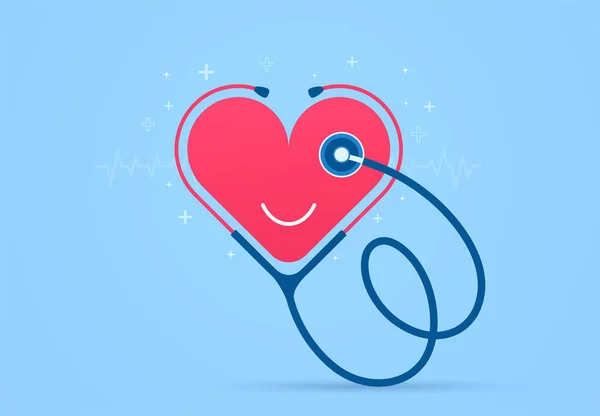 Kırmızı Kalp Mavi Arka Planda Doktor Stereoskobu Sağlık Sağlıklı Yaşam — Stok Vektör