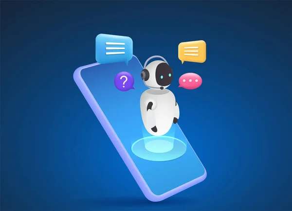 Chat Bot Smartphone Assistant Robot Communicating Users Concept Virtual Assistant — Stok Vektör