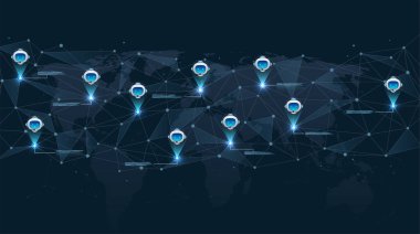 GPT chatbot with artificial intelligence. AI hologram on world map with network connections.
