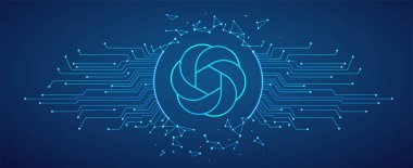 Chatbot with artificial intelligence. Language model of open AI for conversation. Technological network connection of lines with points Internet network.