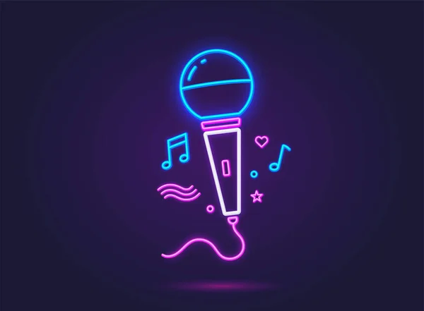 Glowing Neon Microphone Pink Blue Concept Singing Live Music — Stockvector